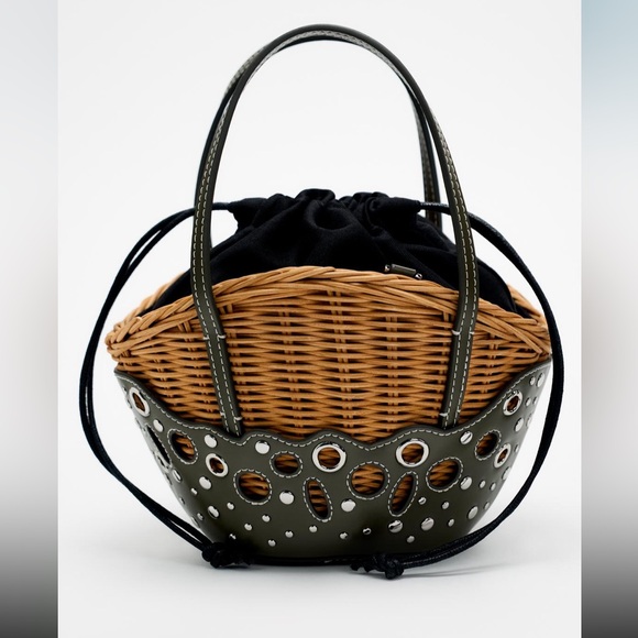 Zara woven basket bag rattan leather, metal details - Picture 4 of 10